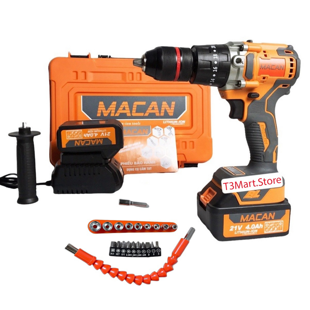Máy khoan pin 13mm Macan 6013 chân pin phổ thông 3 chức năng động cơ không chổi than BH 6 tháng