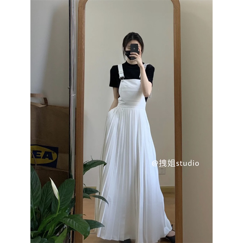 (ORDER TAOBAO) Váy Yếm Dáng Dài Xếp Ly Dành Cho Nữ Đầm Xếp Ly Dáng Dài Tiểu Thư Phong Cách Hàn Quốc