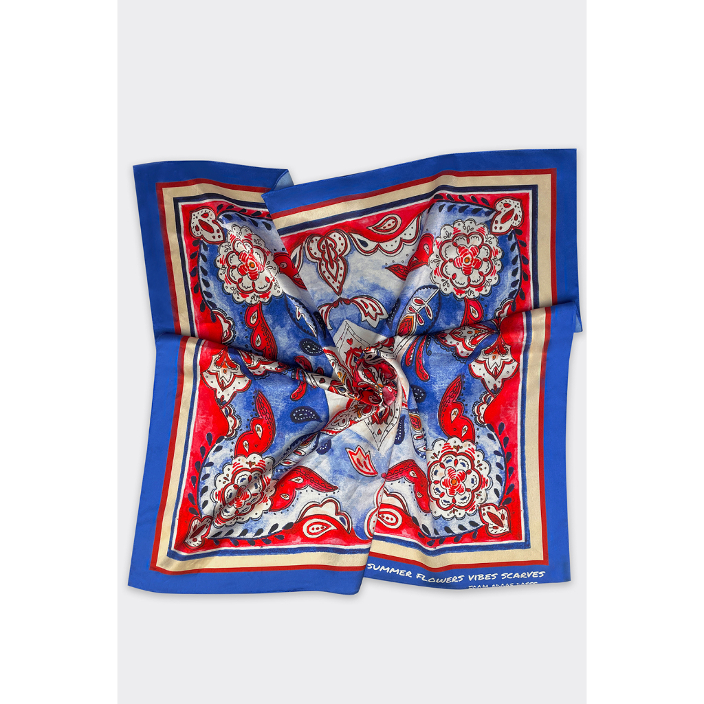 Khăn scarf resort style lụa satin hoạ tiết mandalas đỏ 311SC1002 ADORE DRESS