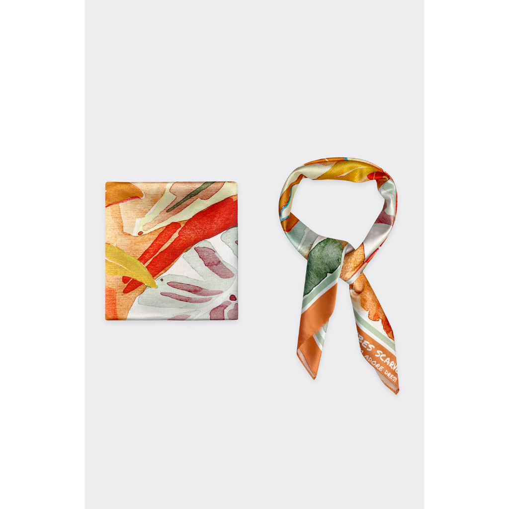 Khăn scarf resort style lụa satin hoạ tiết tropical orange 311SC1001 ADORE DRESS