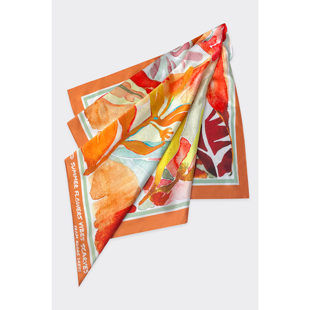 Khăn scarf resort style lụa satin hoạ tiết tropical orange 311SC1001 ADORE DRESS