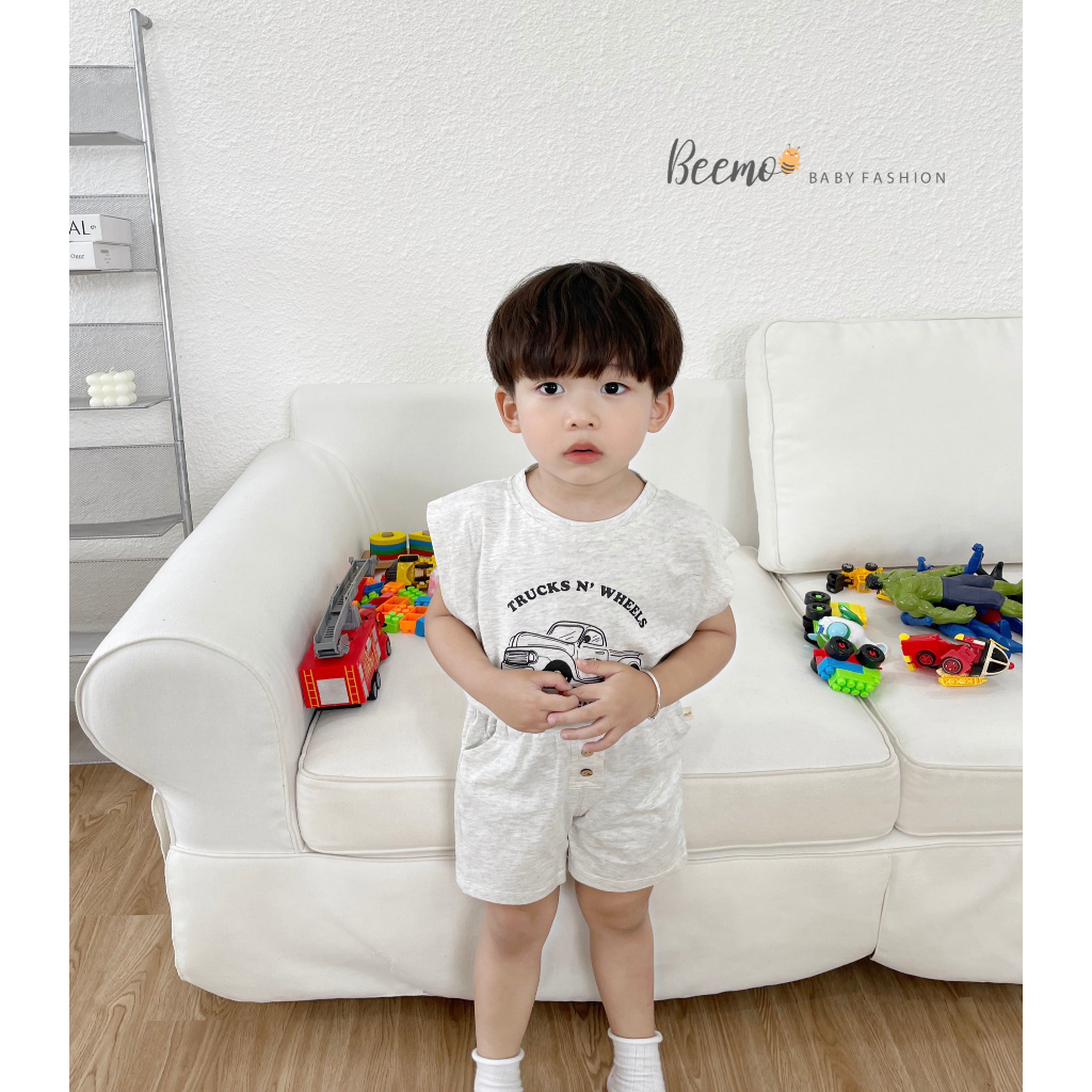 Set bộ quần áo Beemo cộc tay in hình xe bán tải mặc hè chất liệu cotton co giãn, mềm mại cho bé từ 1 đến 7 tuổi - 23253B