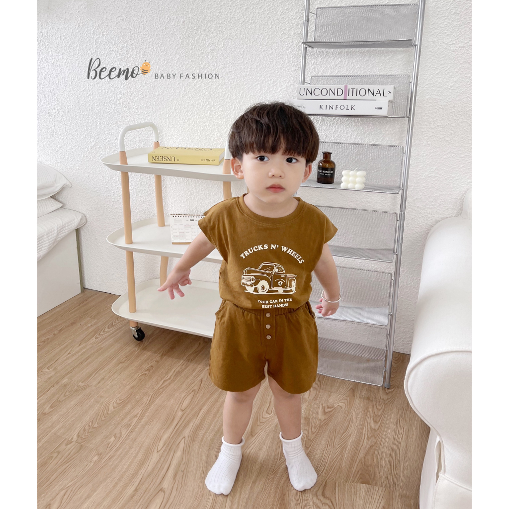 Set bộ quần áo Beemo cộc tay in hình xe bán tải mặc hè chất liệu cotton co giãn, mềm mại cho bé từ 1 đến 7 tuổi - 23253B