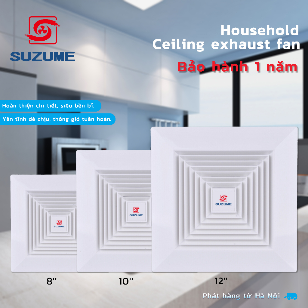 Quạt thông gió âm trần（Tặng 1m ống hút）, 8/10/12 inch Quạt hút âm trần, 220v Quạt thông gió , Bảo hành 1 năm