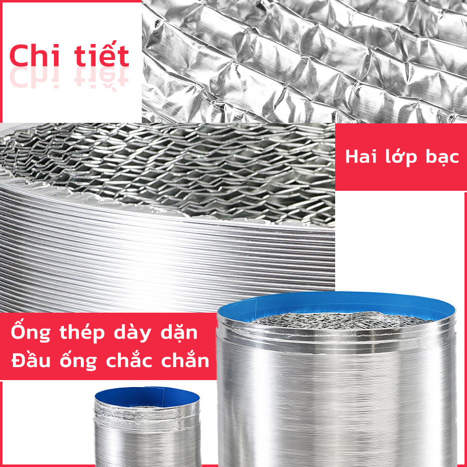 3 mét ống bạc phi 100-200 mềm 2 lớp dẫn khí hút mùi, thông gió thoát khí chống cháy 6/8 inch