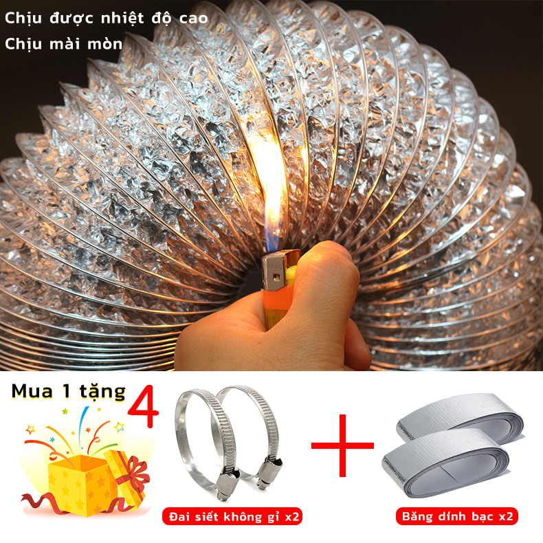 3 mét ống bạc phi 100-200 mềm 2 lớp dẫn khí hút mùi, thông gió thoát khí chống cháy 6/8 inch