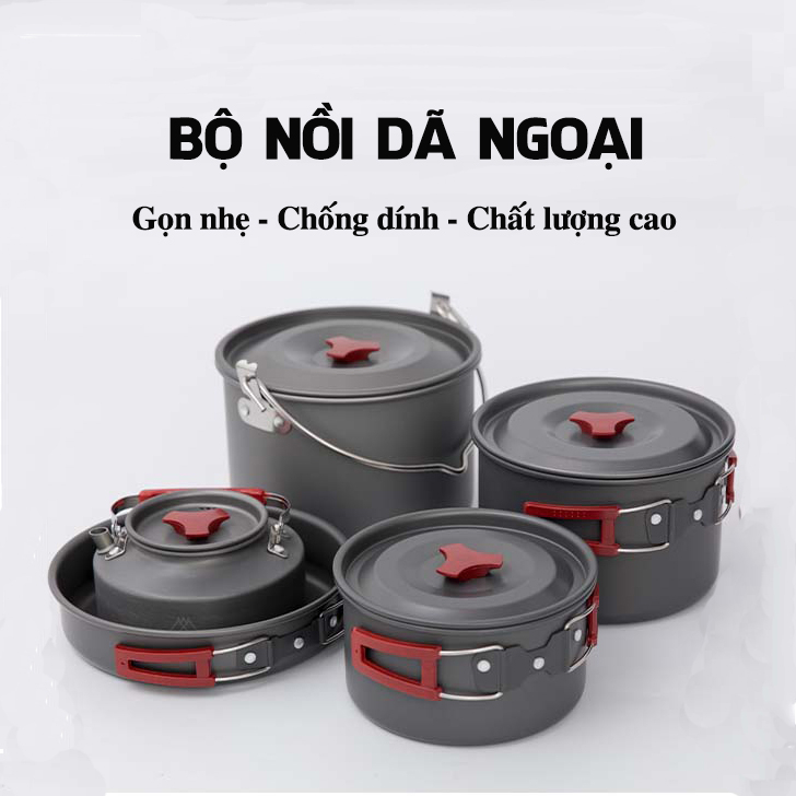 Bộ Nồi Dã Ngoại Cắm Trại 5 Món Moutainhiker Phù Hợp 5 - 6 Người Bộ Nồi Cắm Trại Gọn Nhẹ Chống Dính Chất Lượng Cao NA72