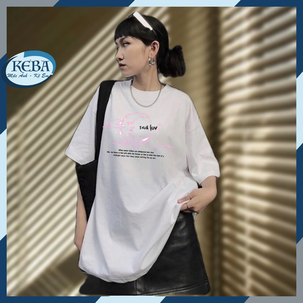 Áo thun tay lỡ unisex SADLUV from rộng - Áo phông KEBA nam nữ không nhăn, xù lông