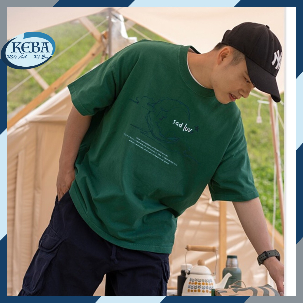 Áo thun tay lỡ unisex SADLUV from rộng - Áo phông KEBA nam nữ không nhăn, xù lông