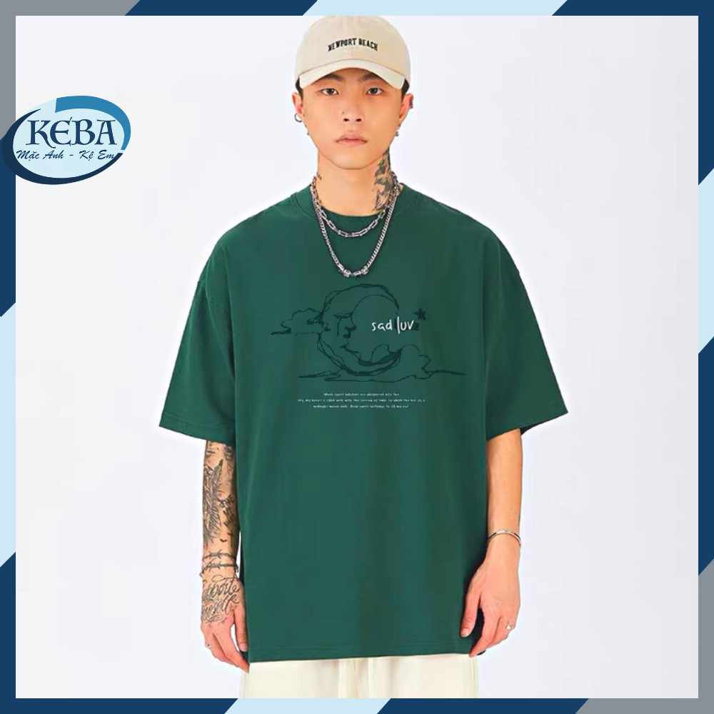 Áo thun tay lỡ unisex SADLUV from rộng - Áo phông KEBA nam nữ không nhăn, xù lông