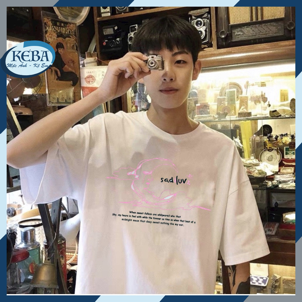 Áo thun tay lỡ unisex SADLUV from rộng - Áo phông KEBA nam nữ không nhăn, xù lông