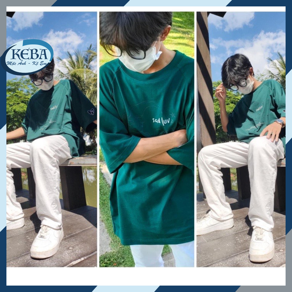 Áo thun tay lỡ unisex SADLUV from rộng - Áo phông KEBA nam nữ không nhăn, xù lông
