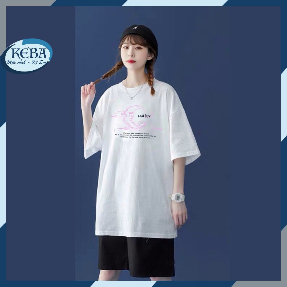 Áo thun tay lỡ unisex SADLUV from rộng - Áo phông KEBA nam nữ không nhăn, xù lông