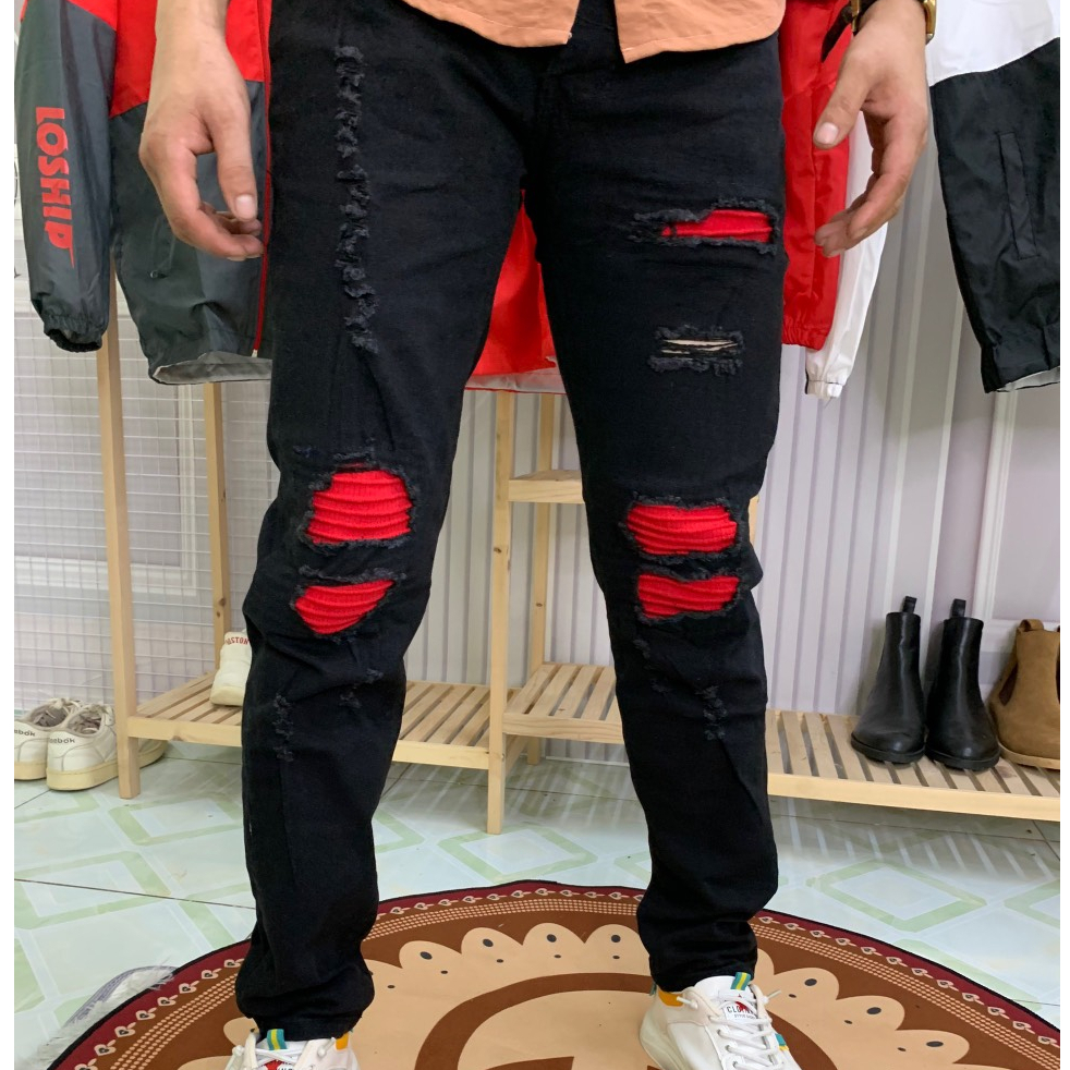 Quần Jean Nam Cao Cấp Rách Gối Vá Siêu Đẹp Chất Cotton Ôm Xác Body