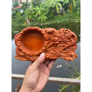 Gạt Tàn Gỗ Hương Nguyên Khối Chạm khắc hình Rồng lửa, Gạt tàn để bàn phòng khách mỹ nghệ