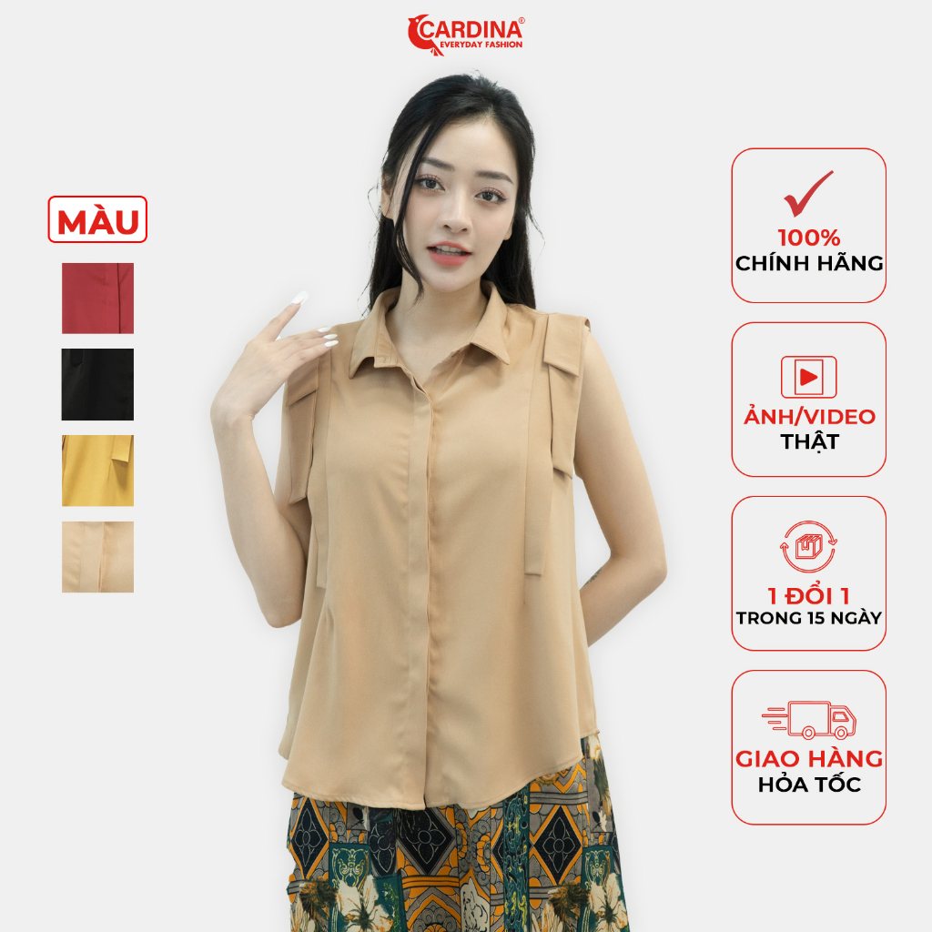 Áo Sơ Mi Nữ 𝐂𝐀𝐑𝐃𝐈𝐍𝐀 Chất Lụa mango Cao Cấp Sát Nách Nơ Vai Cổ Đức Form Suông Che Khuyết Điểm 2AF10 (Không kèm Chân Váy)