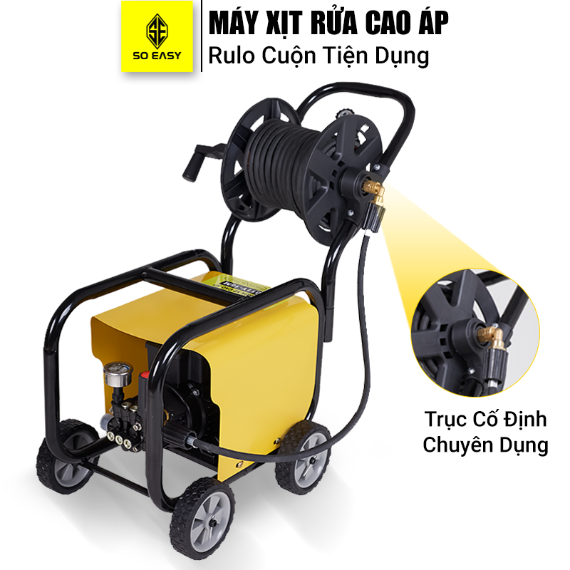 Máy rửa xe lõi đồng cảm ứng từ áp lực cao gia đình có rulo quấn dây, chỉnh áp, SOEASY 3750W SE011Y ,may rua xe áp lực ca