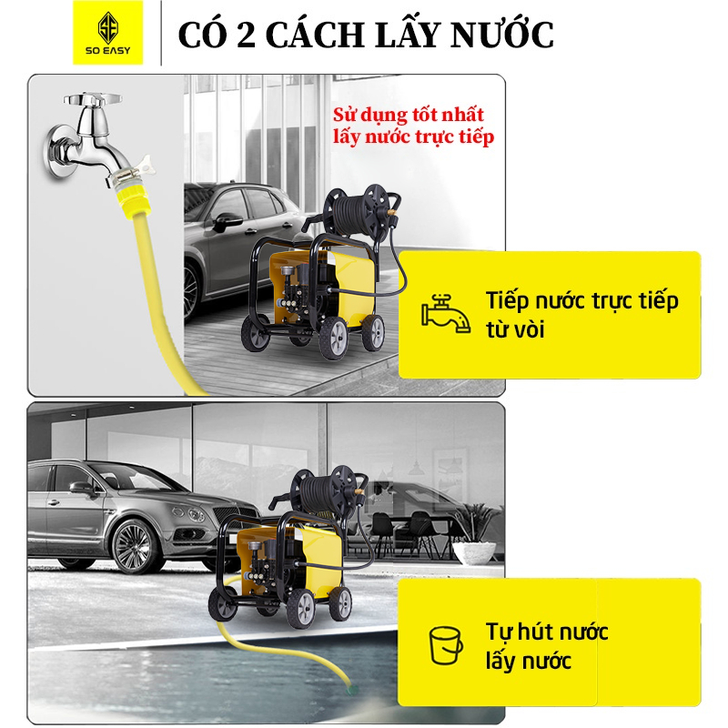 Máy rửa xe lõi đồng cảm ứng từ áp lực cao gia đình có rulo quấn dây, chỉnh áp, SOEASY 3750W SE011Y ,may rua xe áp lực ca