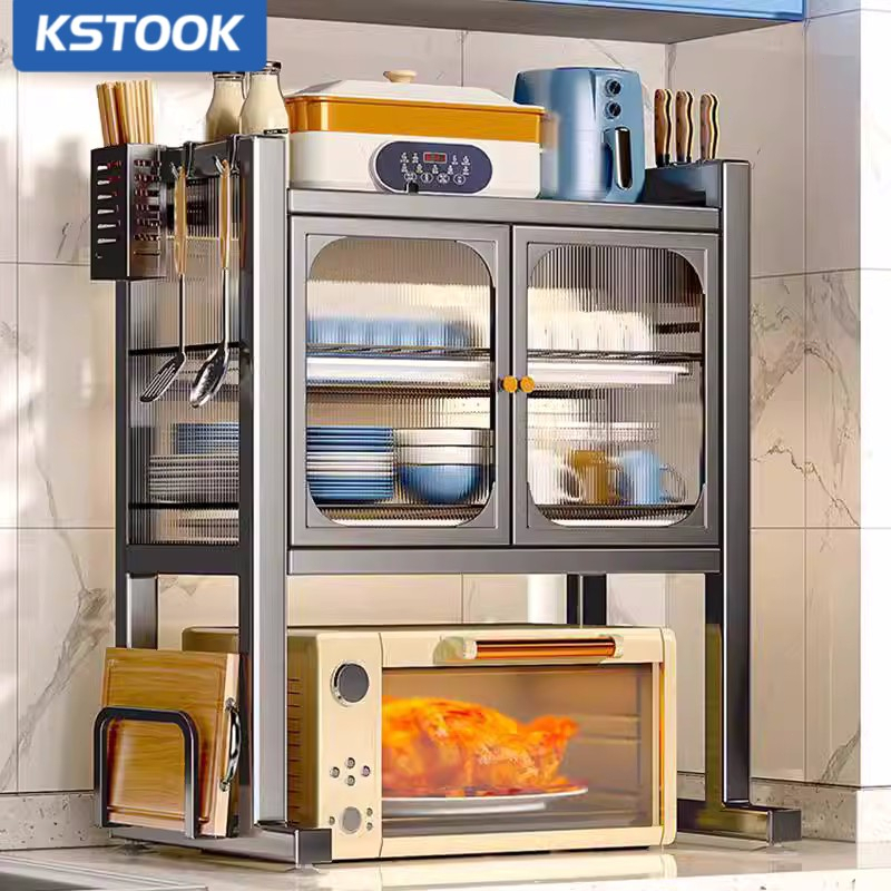 Tủ đựng bát 2 ngăn có cánh tủ chống bụi nhà bếp, Tủ đựng gia vị, Kệ để lò vi sóng nấu ăn gia dụng