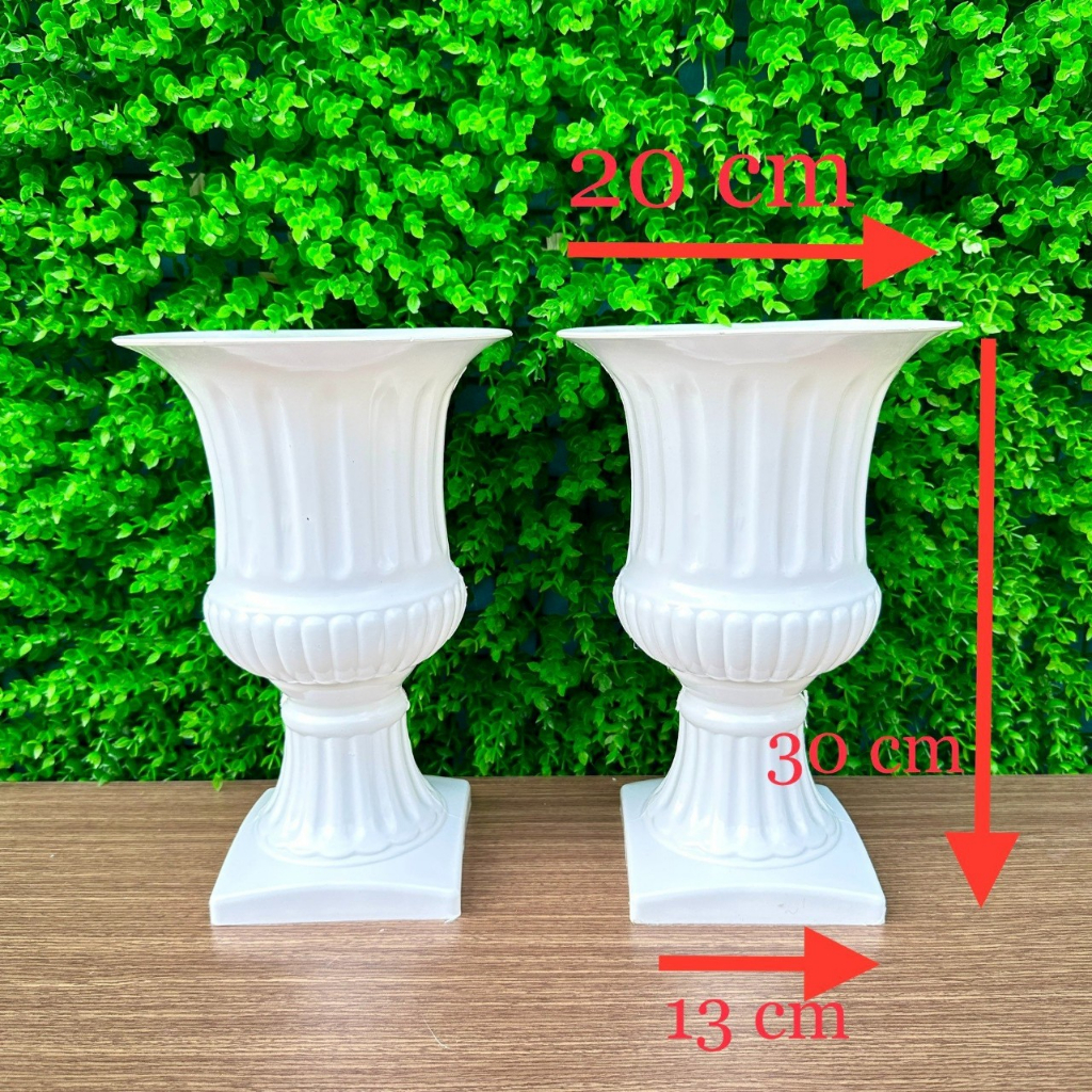 Combo 02 Chậu Ly Chân Vuông Màu Trắng Size 20 x H30 x 13cm - Chậu Trồng Cây Cao Cấp - CHẬU NHỰA Á ĐÔNG