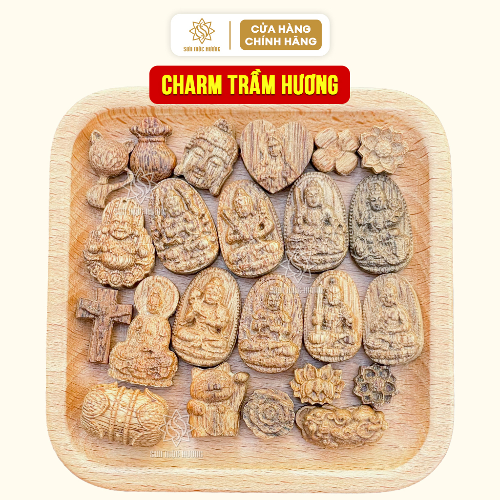 Charm trầm hương phụ kiện xâu vòng tay phong thủy Sơn Mộc Hương may mắn tài lộc