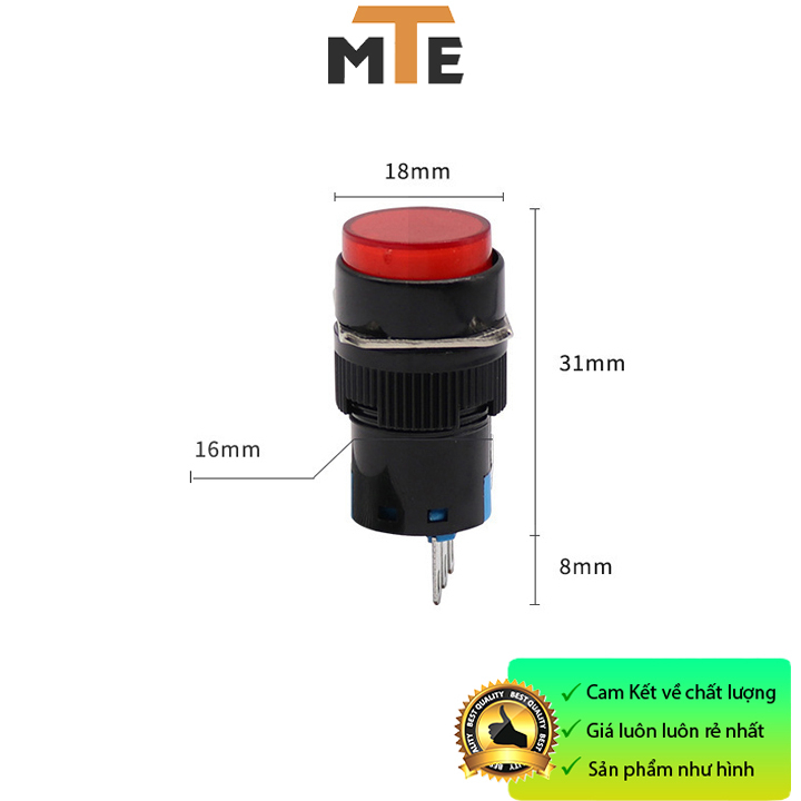 Công tắc nút nhấn LA16-11 16mm 3 chân tròn