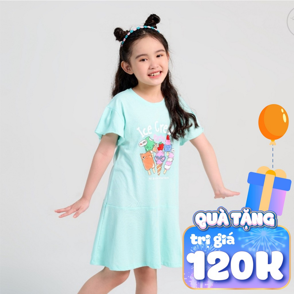Đầm Thun Bé Gái Bigfox Mặc Hè, Váy Cho Bé Chất Cotton Bèo Gấu Xinh Xắn In Ice Cream Size Đại 3-11 Tuổi (10kg -38kg)