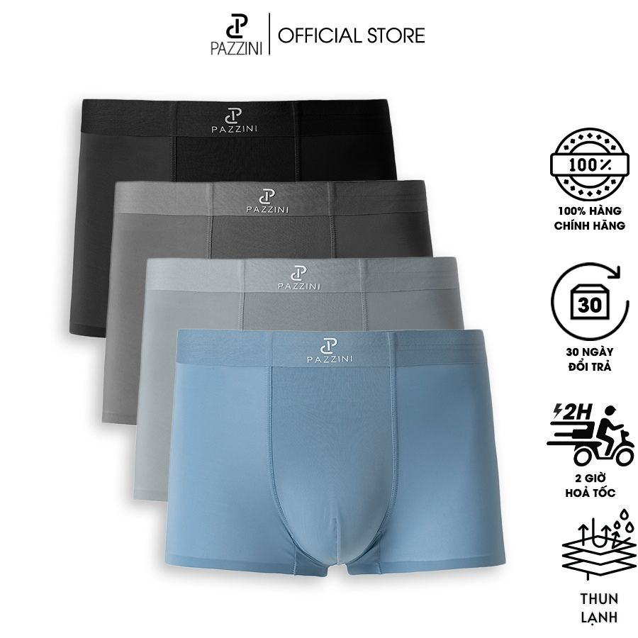 Combo 3 quần lót nam boxer PAZZINI thun lạnh cao cấp, quần sịp nam co giãn 4 chiều, thấm hút kháng khuẩn tốt - BX006.