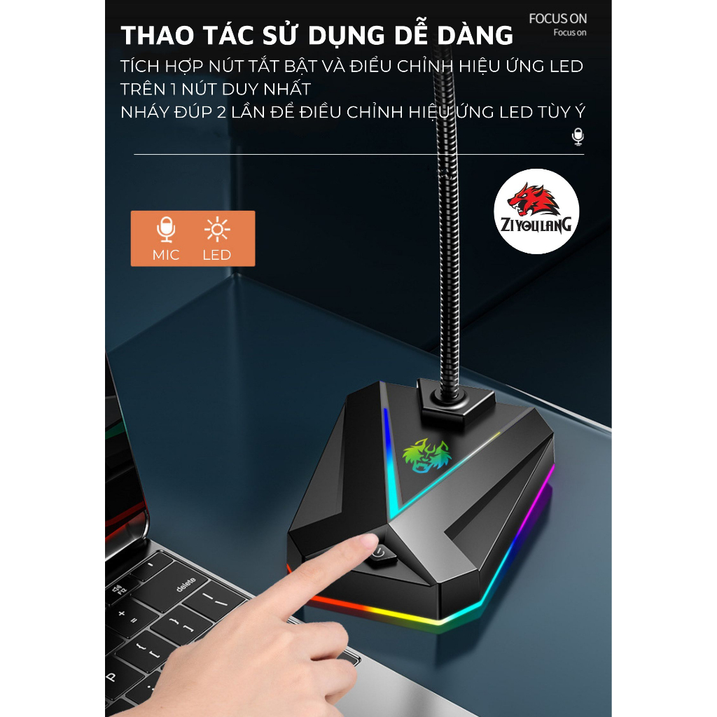 Micro Thu Âm Máy Tính Laptop ZiyouLang W33 Dùng Cho Live Stream Thuyết Trình Học Online Chơi Game