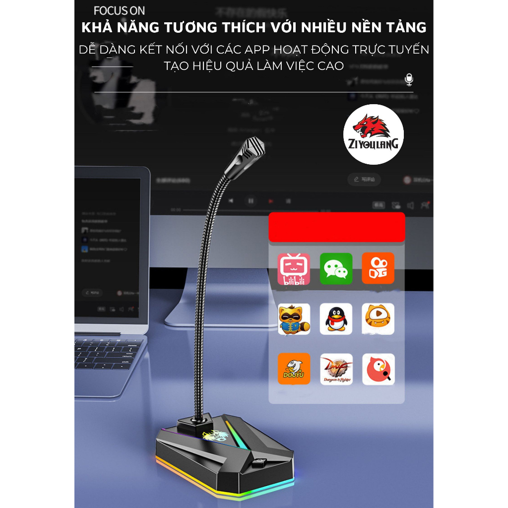 Micro Thu Âm Máy Tính Laptop ZiyouLang W33 Dùng Cho Live Stream Thuyết Trình Học Online Chơi Game