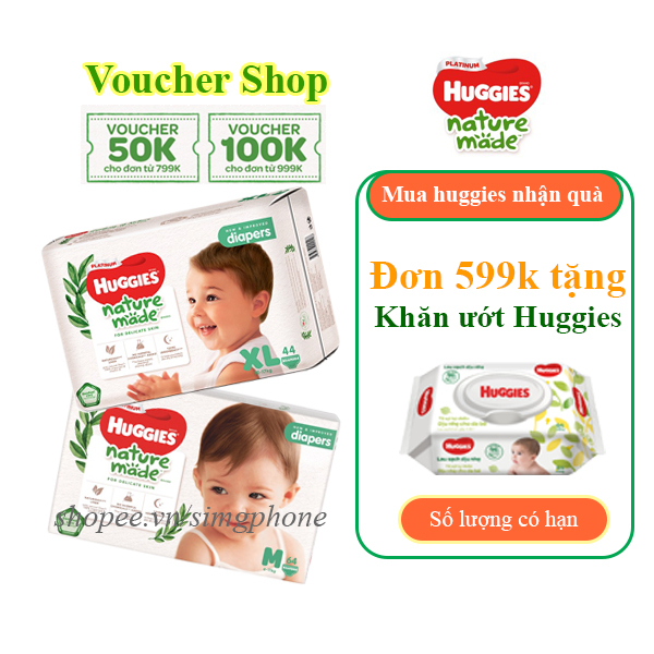Tã Bỉm Huggies Nature Made cao cấp quần/dán đủ size NB60/S82/M64/L54/XL44/XXL26