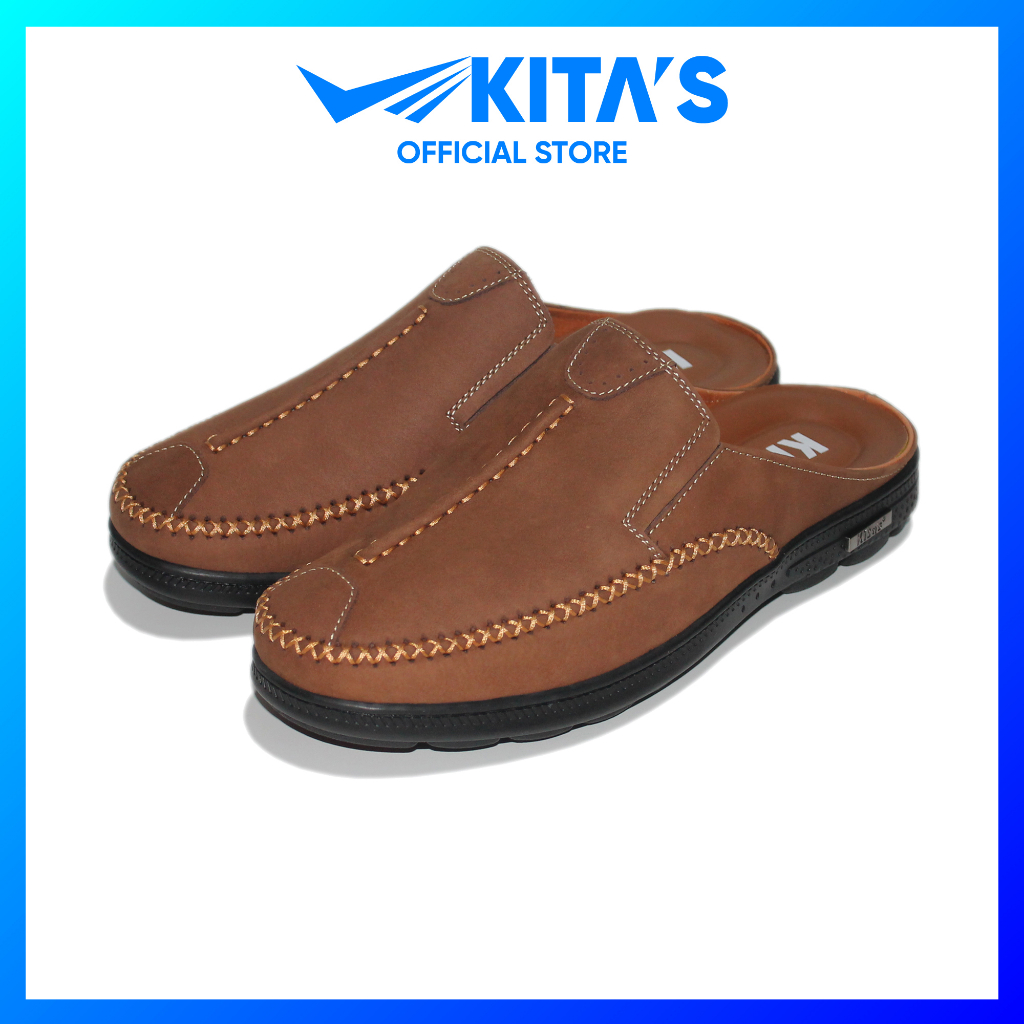 Giày Sục Nam KITA'S - Da Bò Thật - Đế Cao Su - May Đế - Bảo Hành 6 Tháng - 089-5529