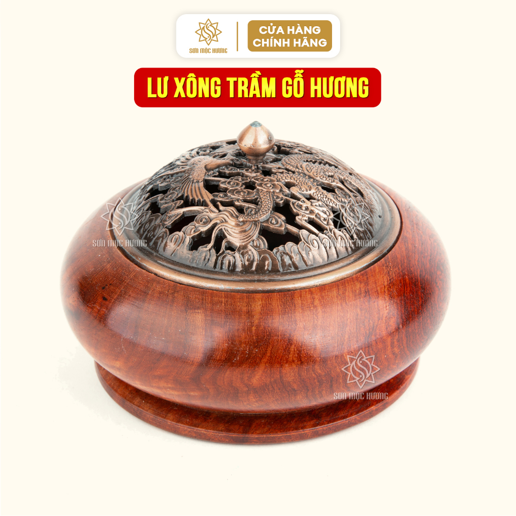 Lư xông đốt trầm gỗ hương Sơn Mộc Hương đồ thờ cúng phong thủy đốt nhang nụ khoanh dăm bột