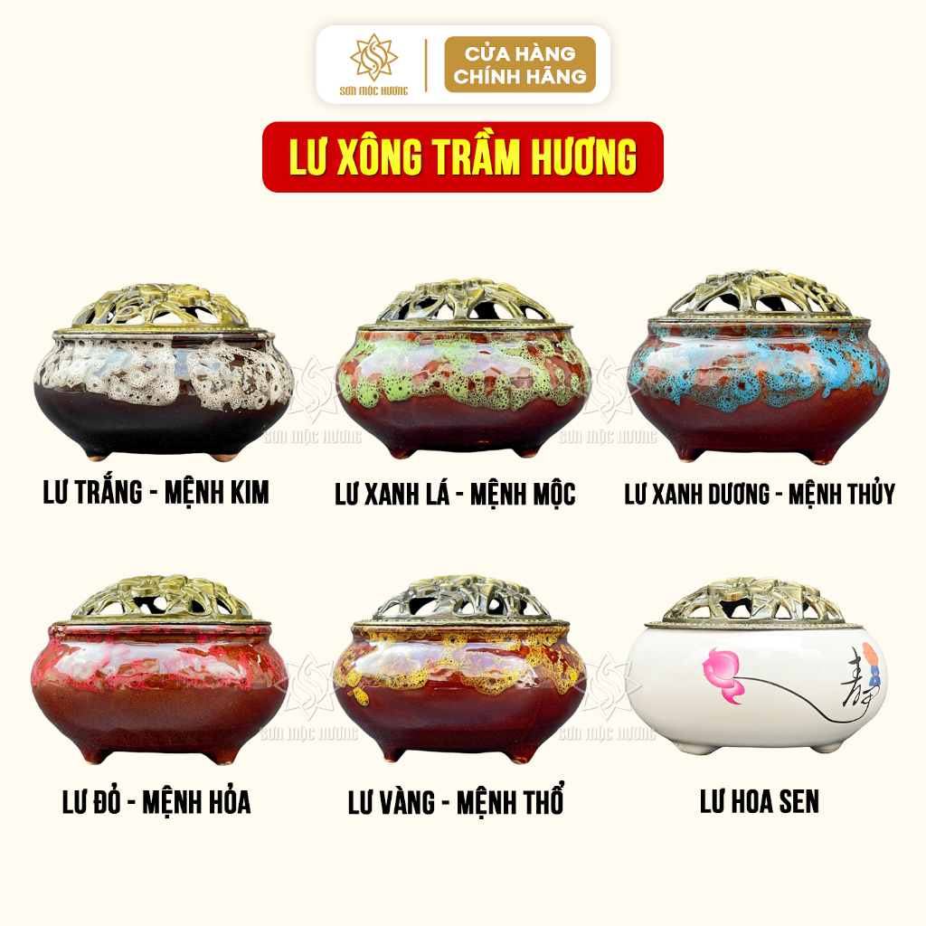 Lư xông trầm hương bằng gốm sứ cao cấp Sơn Mộc Hương