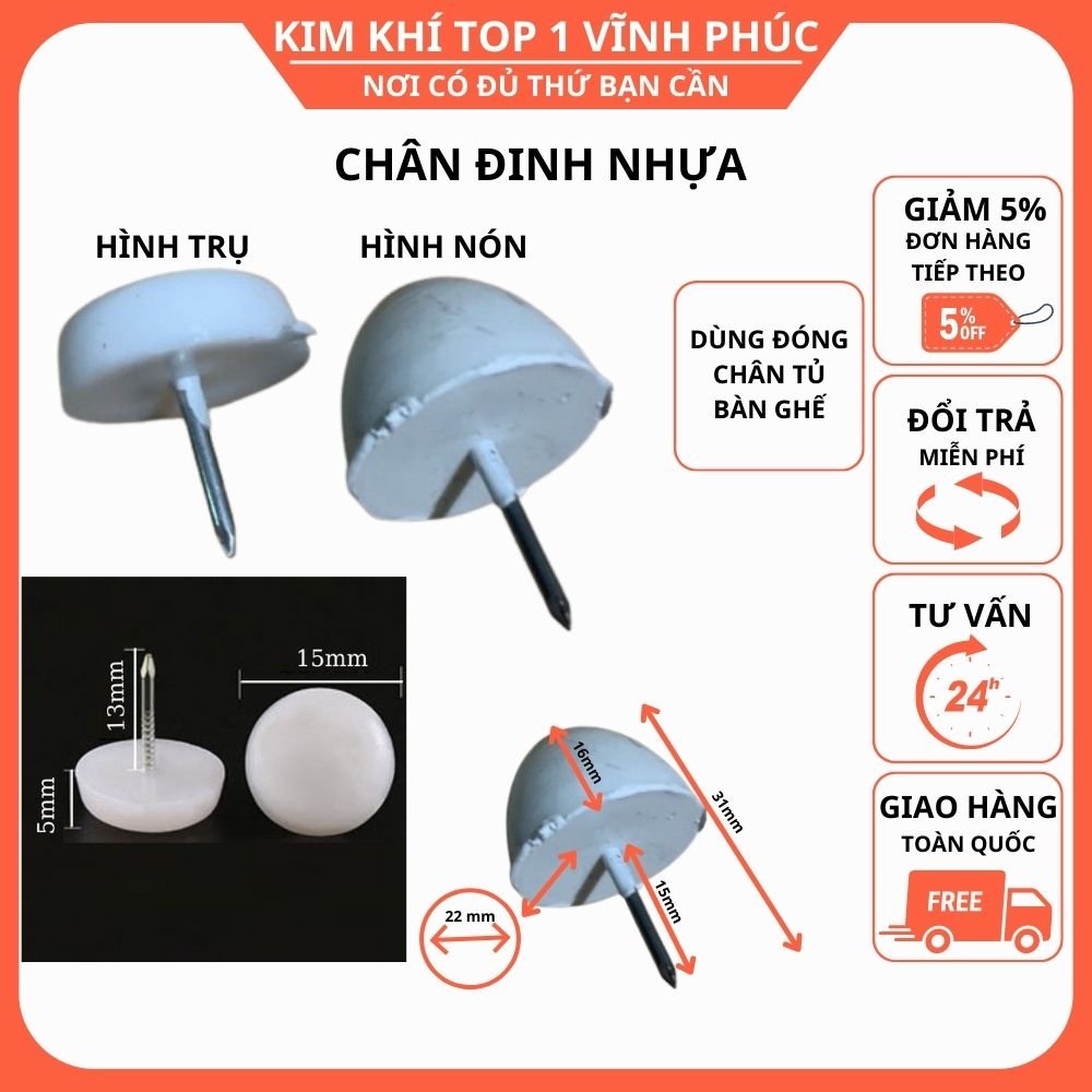 Chân đinh nhựa đế nhựa đóng tủ chân bàn ghế