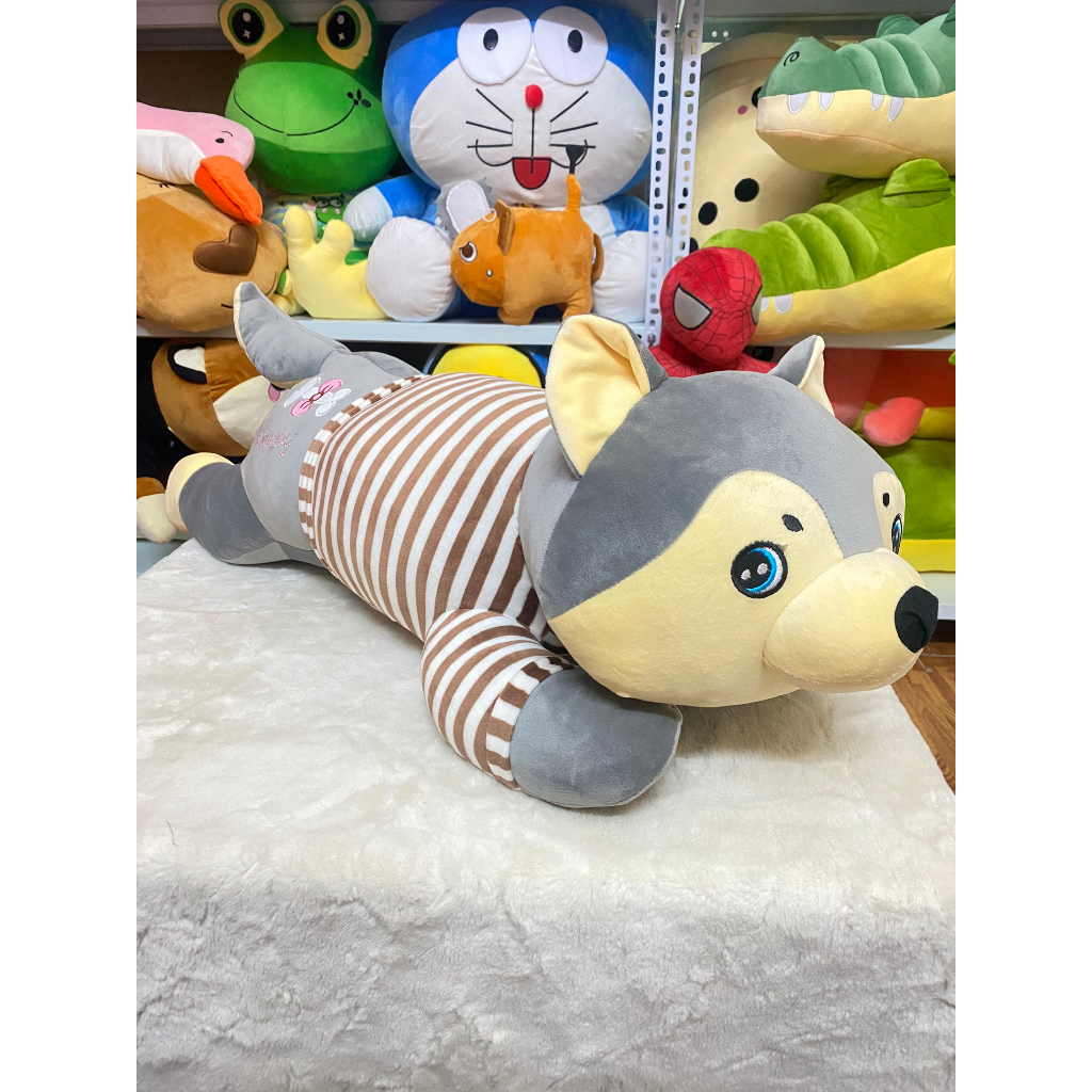 Gấu Bông Chó Bông Husky Mặt Dễ Thương - Chó Sói Quà Tặng Xám Vàng Size 80cm