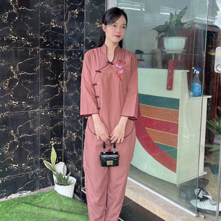 Bộ quần áo nữ Phật tử sẫm tàu xéo Kate A23B