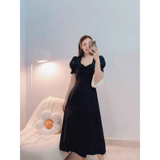 ĐẦM MANGO XẺ ĐÙI NGỰC NHÚNG TÙNG TAY BO THUN - Hình Shop Chụp Thật