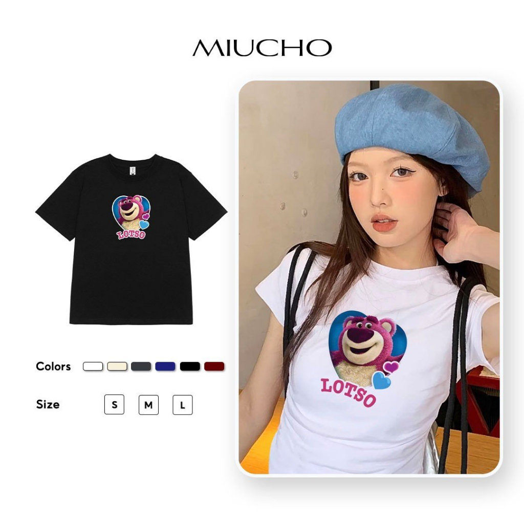 Áo Thun Baby Tee AB69 Miucho Form Ôm Cotton Co Giãn In Hình Gấu Dâu Lotso