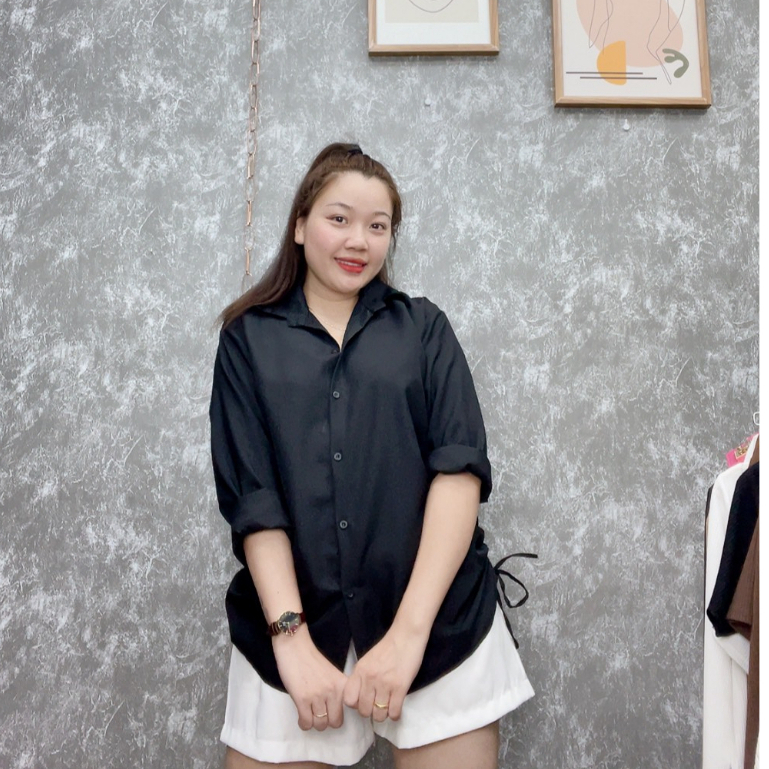 Áo sơ mi nữ tay dài phom rộng bigsize rút dây 2 bên dáng dài,áo sơ mi kiểu đủ màu mã at4