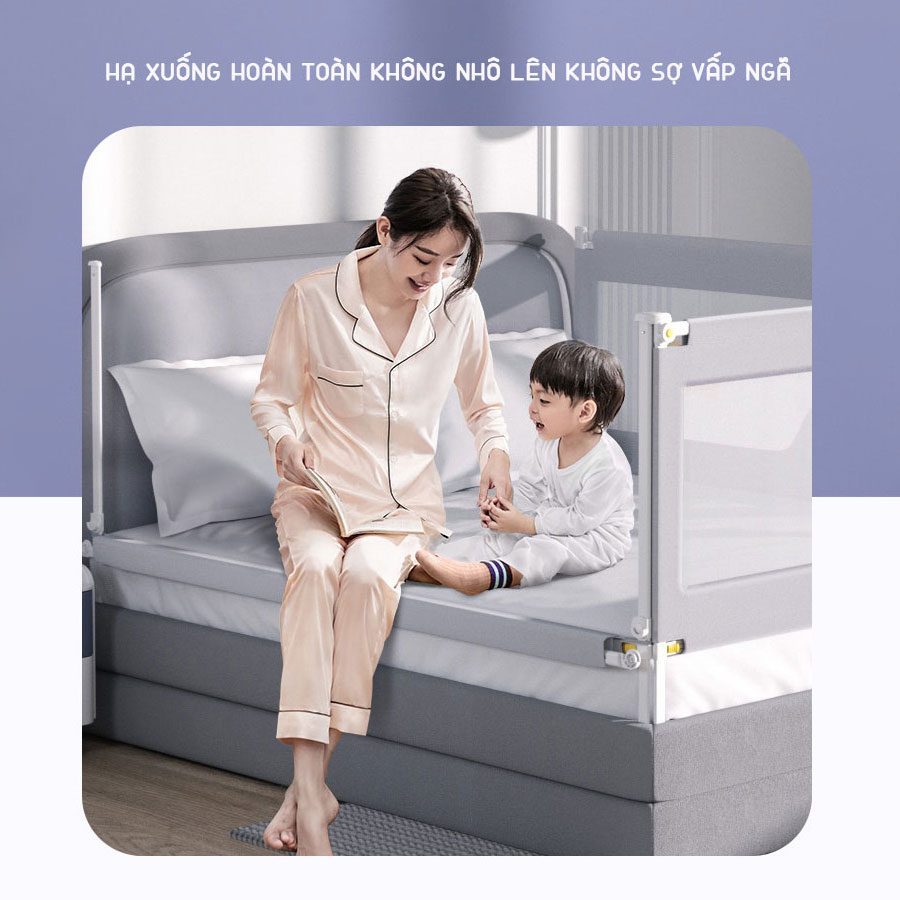 Thanh chắn giường cho bé KidAndMom BR23 chặn giường, kiêm quây cũi thiết kế chống kẹt, chống vấp ngã, nâng hạ 1 hoặc 2 b