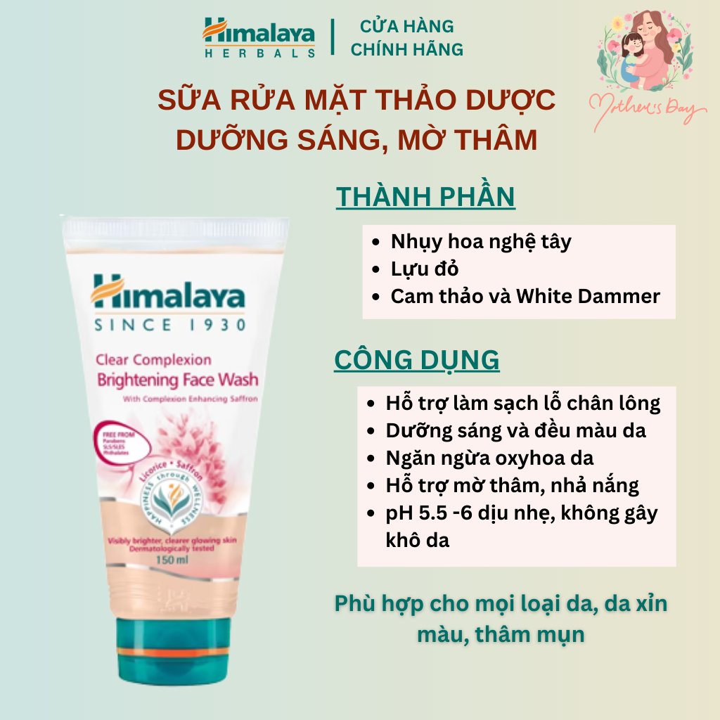 Sữa rửa mặt dưỡng sáng da từ nhụy hoa nghệ tây Himalaya Clear Complexion Whitening Face Wash 150ml