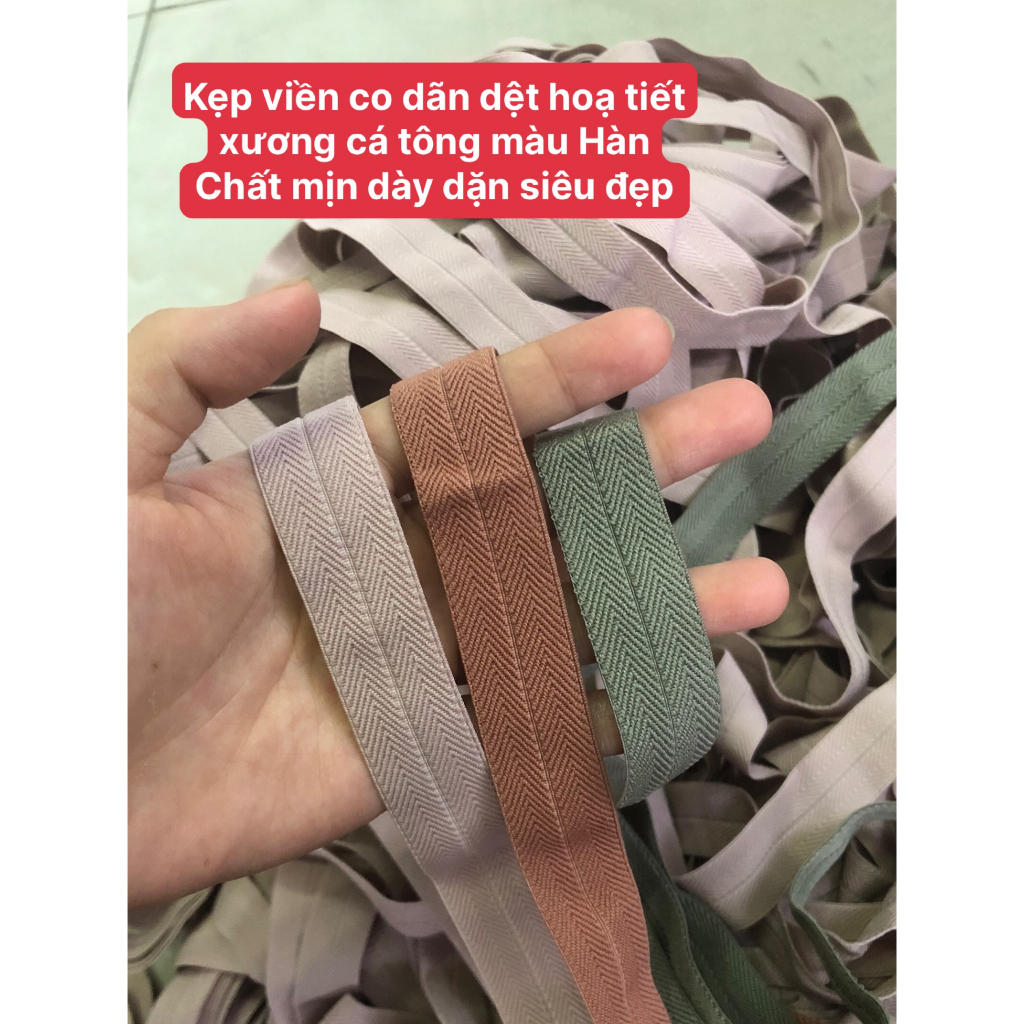 (có 4 màu- bó 10m) Chun kẹp viền dệt họa tiết bản 2cm hàng xuất dư tông màu hàn quốc