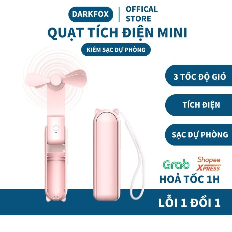 Quạt mini cầm tay gấp gọn DARKFOX 3 chế độ gió dung lượng pin 2000mAh tích hợp sạc pin điện thoại để bàn bỏ túi QMN08