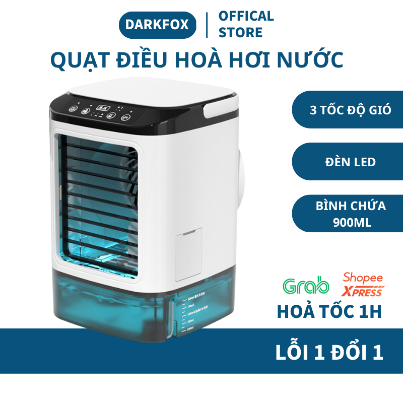 Quạt điều hòa hơi nước mini DARKFOX máy lạnh mini để bàn 3 tốc độ gió thổi phun sương kép tiết kiệm điện QDH01