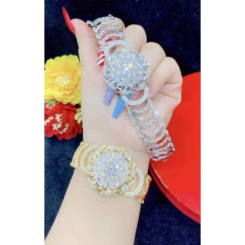 Lắc tay nữ mạ vàng or bạch kim đính đá quý sáng lấp lánh kiểu dáng bông hoa 110822