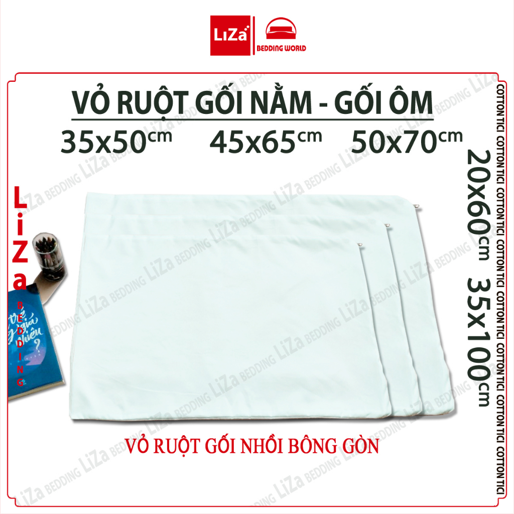 Vỏ ruột gối trắng có khoá kéo dùng nhồi bông gòn thay thế vỏ ruột gối nằm gối ôm cũ