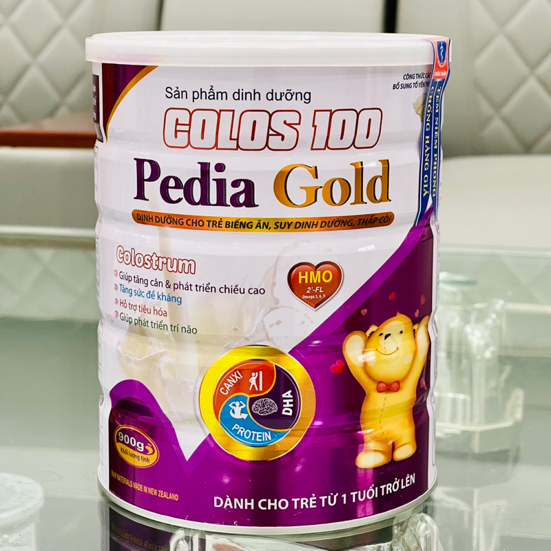 sữa bột Colos 100 Pedia Gold 900g dành cho trẻ suy dinh dưỡng, thấp còi, biếng ăn, nhẹ cân