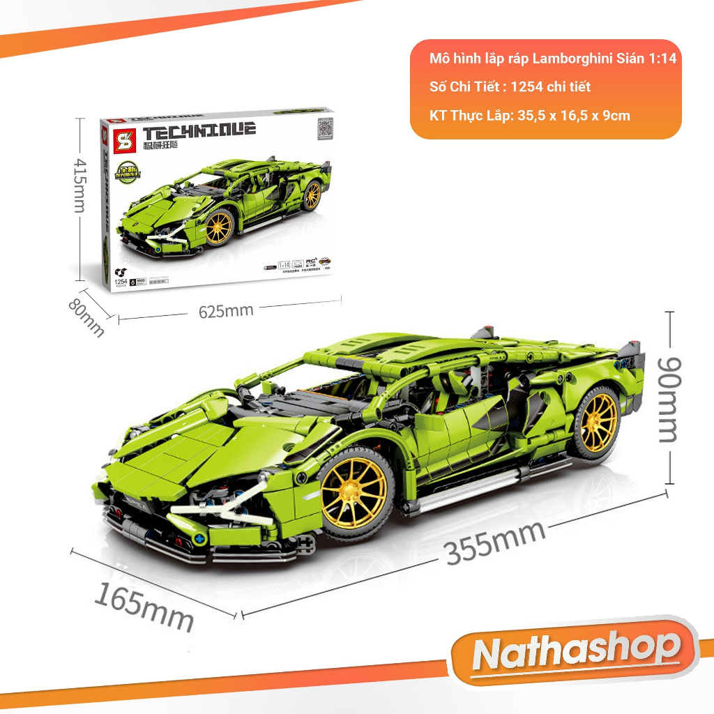 Mô hình siêu xe Technic Lamborghini Sian FKP37 màu xanh tỉ lệ 1:14 1215 PCS