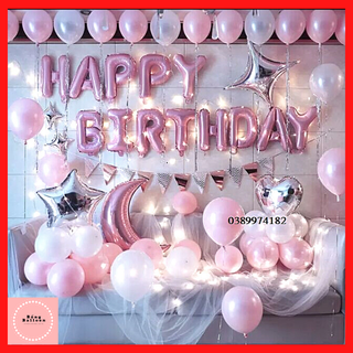 Bóng trang trí sinh nhật cho bé gái 🍓TẶNG BÓNG SỐ TUỔI🍓 Set bóng bay trang trí sinh nhật bé gái, người yêu màu hồng s24